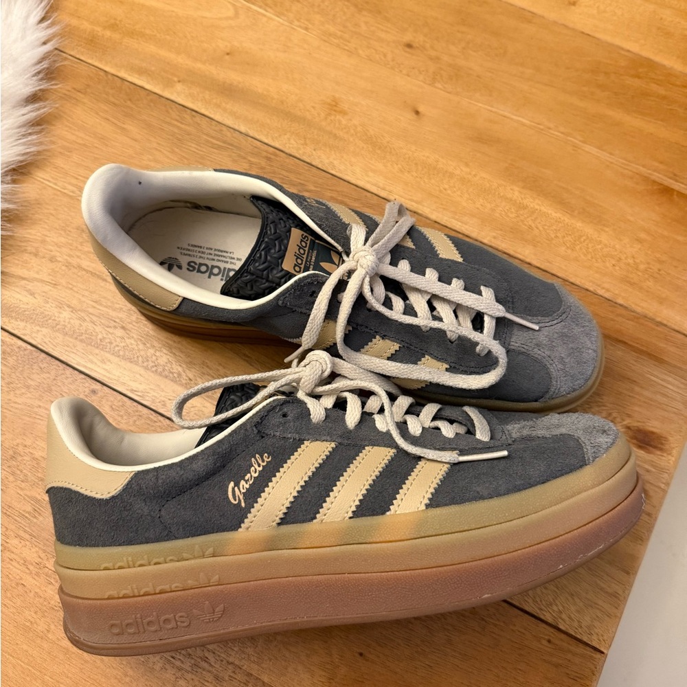 Adidas Gazelle Gray and Cream Platform Sneakers